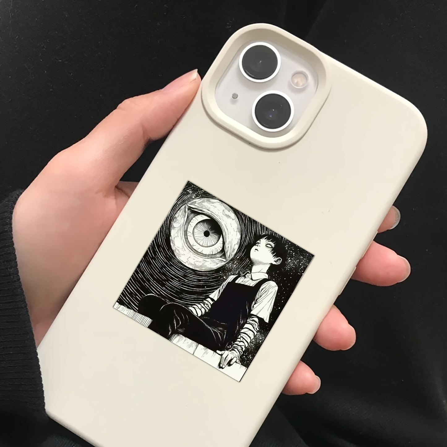 50 PCS Gothic Horror Anime Stickers – Black and White Reusable PVC Stickers with Glossy Finish