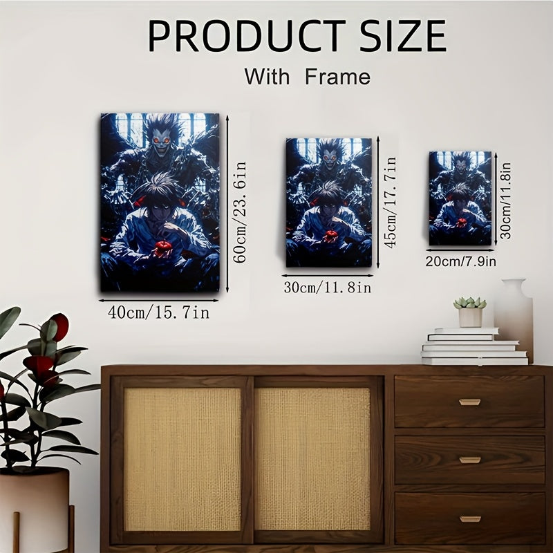 Death Note Canvas Wall Art – Ryuk & L Framed Poster (Wood Frame)