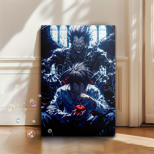 Death Note Canvas Wall Art – Ryuk & L Framed Poster (Wood Frame)
