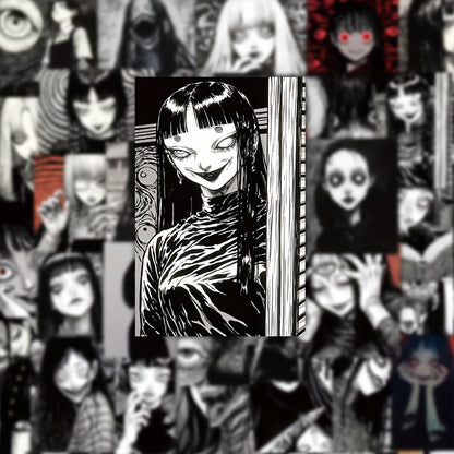 50 PCS Gothic Horror Anime Stickers – Black and White Reusable PVC Stickers with Glossy Finish