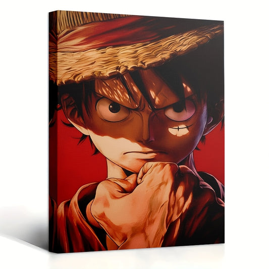 Luffy Framed Canvas Art – Vibrant Straw Hat Anime Character Painting, Ready-to-Hang Wall Decor