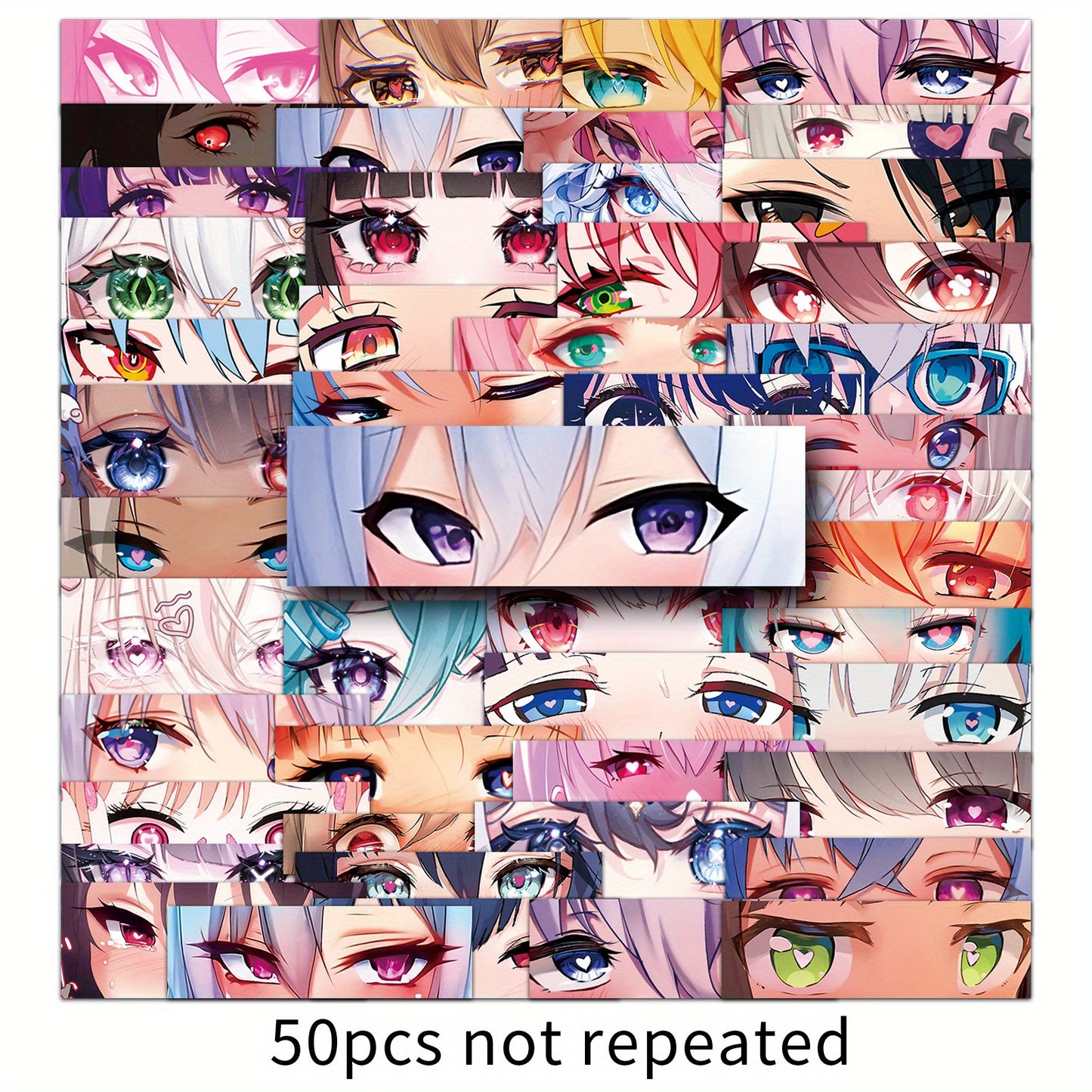 50 PCS Vinyl Anime Eyes Stickers – Reusable Self-Adhesive Cartoon Decals