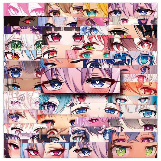 50 PCS Vinyl Anime Eyes Stickers – Reusable Self-Adhesive Cartoon Decals