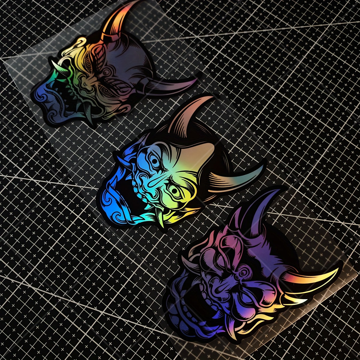 3 PCS Prajna Mask Laser Engraved Premium Vinyl Stickers