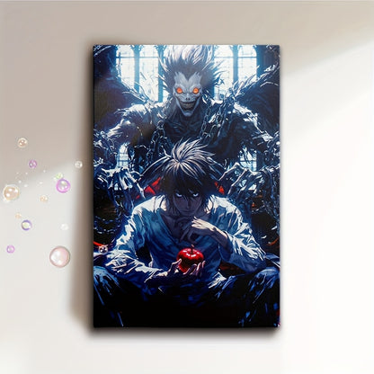 Death Note Canvas Wall Art – Ryuk & L Framed Poster (Wood Frame)