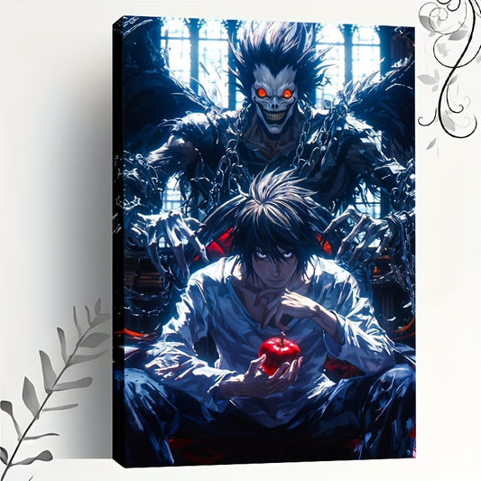 Death Note Canvas Wall Art – Ryuk & L Framed Poster (Wood Frame)