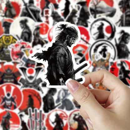 50 PCS Samurai Warrior Stickers – Japanese Samurai and Red Sun Flag Designs with Matte Finish