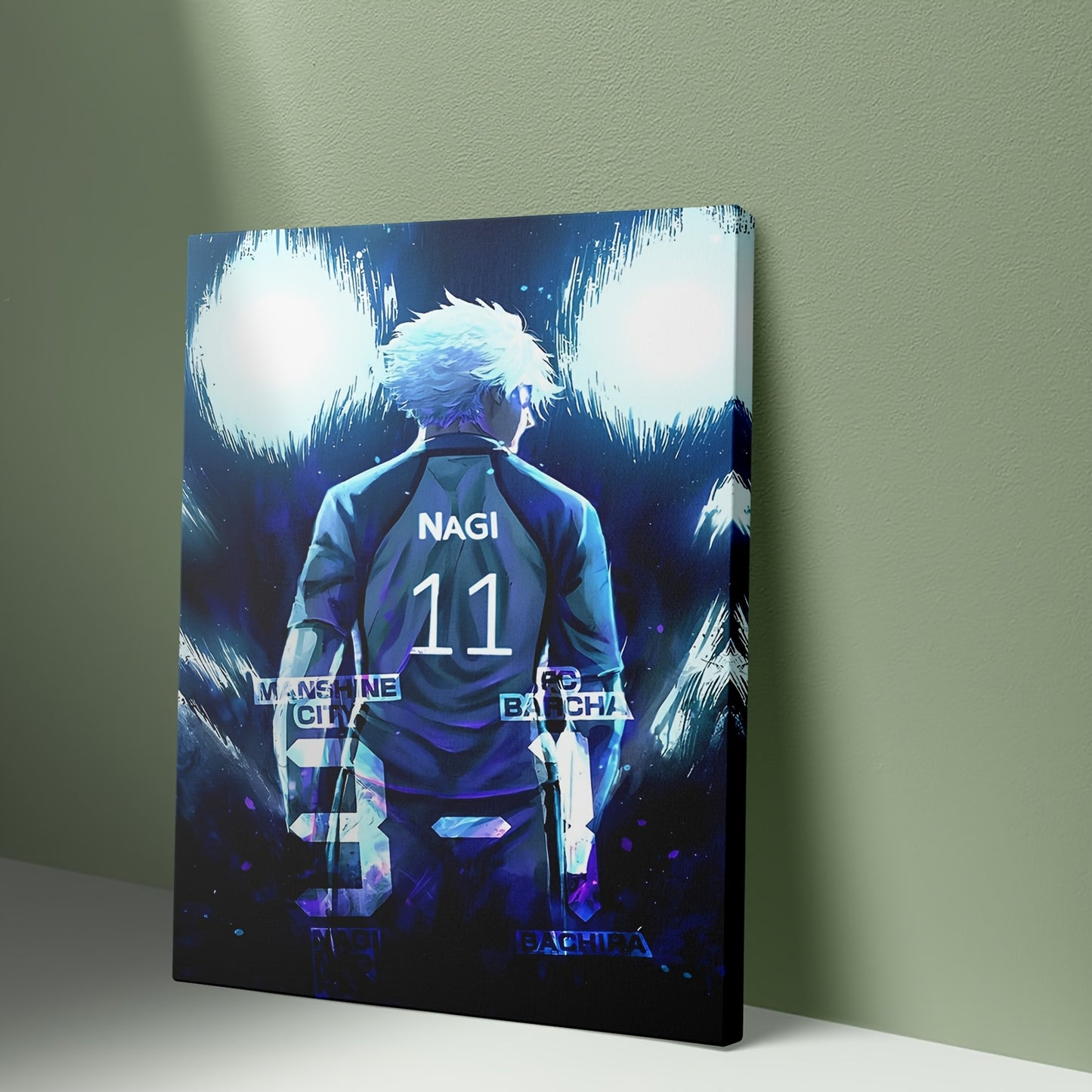 Blue Lock Nagi Seishiro Framed Canvas Art – 2D Flat Anime Painting for Bedroom, Living Room, or Office Decor