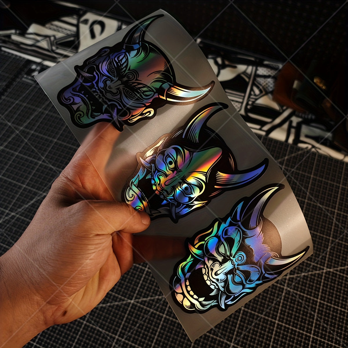 3 PCS Prajna Mask Laser Engraved Premium Vinyl Stickers