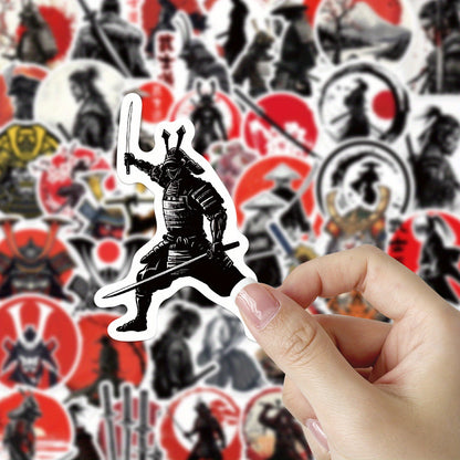 50 PCS Samurai Warrior Stickers – Japanese Samurai and Red Sun Flag Designs with Matte Finish