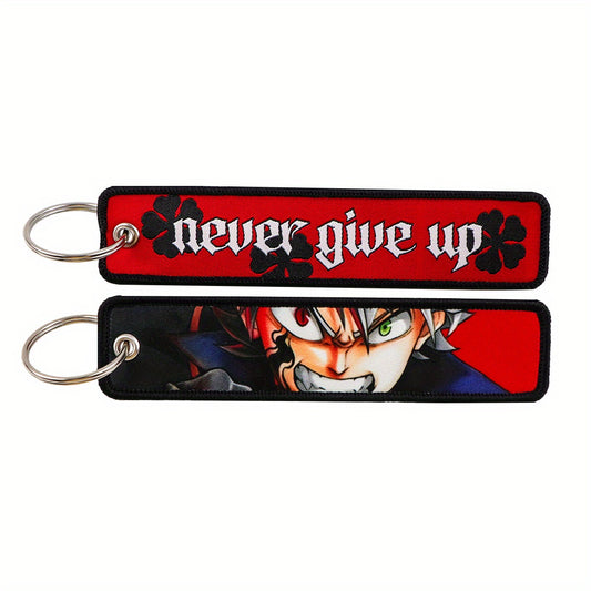 Anime-Inspired "NEVER GIVE UP" Keychain – Durable Iron Key Tag Holder