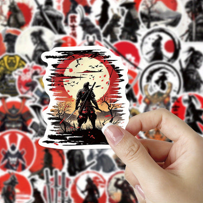 50 PCS Samurai Warrior Stickers – Japanese Samurai and Red Sun Flag Designs with Matte Finish