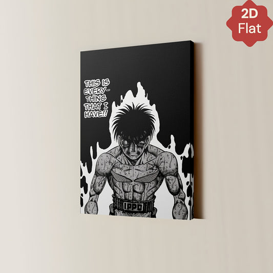 Hajime No Ippo Framed Canvas Art – Dynamic Black & White 2D Anime Wall Decor for Home, Dorm, or Cafe