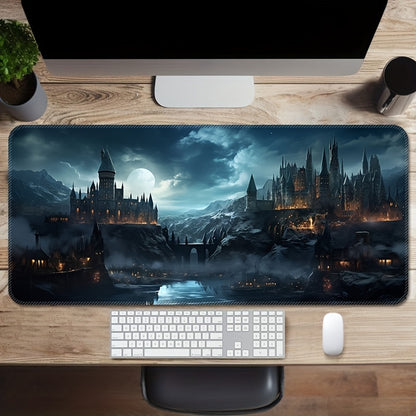 Castle Night XXL Gaming Mouse Pad – Non-Slip Washable Desk Mat with Precision Edge Stitching