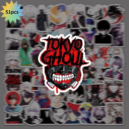 51 PCS Kaneki Ken Japanese Anime Stickers – Reusable PVC Sticker Set