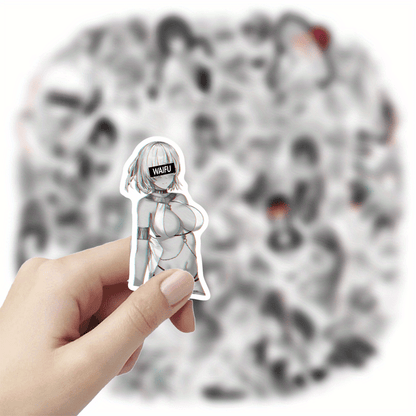 55pcs Anime Waifu Sticker Pack – Colorful PVC Decals