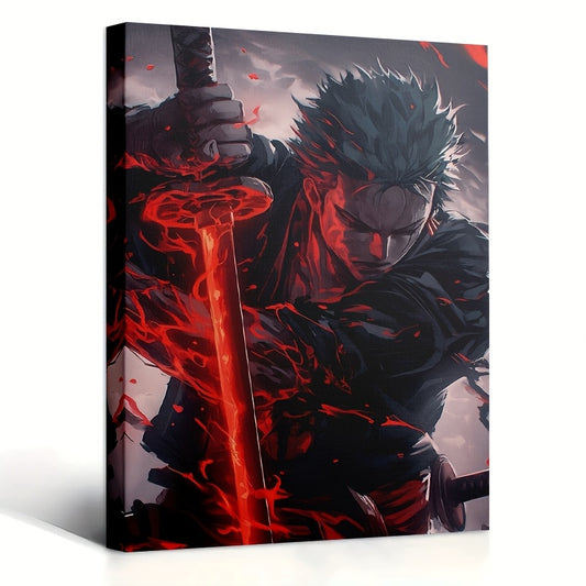 Zoro Canvas Wall Art – Framed One Piece Samurai Painting (30x40cm)