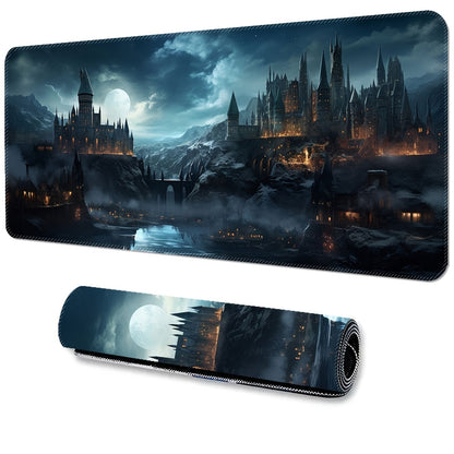 Castle Night XXL Gaming Mouse Pad – Non-Slip Washable Desk Mat with Precision Edge Stitching