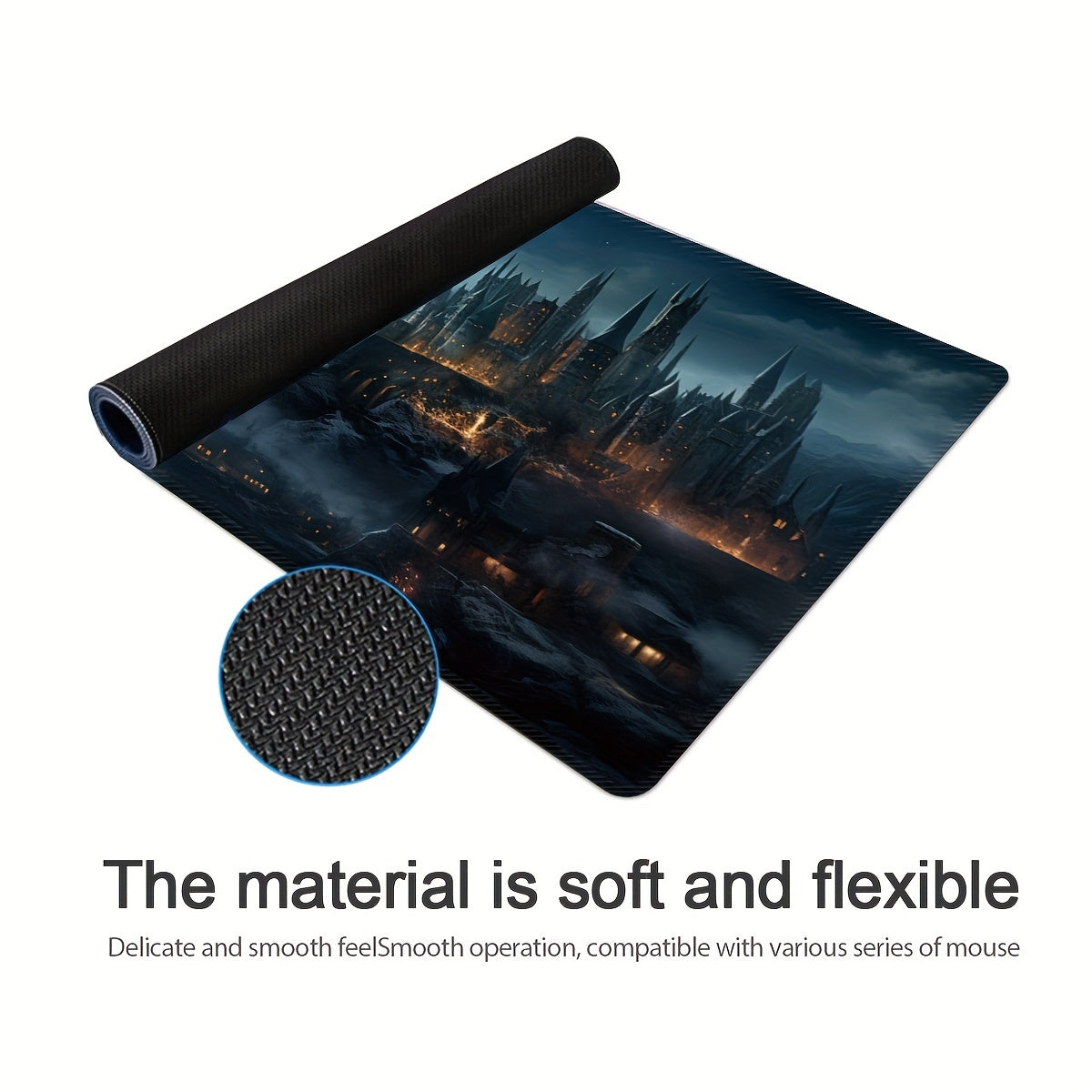 Castle Night XXL Gaming Mouse Pad – Non-Slip Washable Desk Mat with Precision Edge Stitching