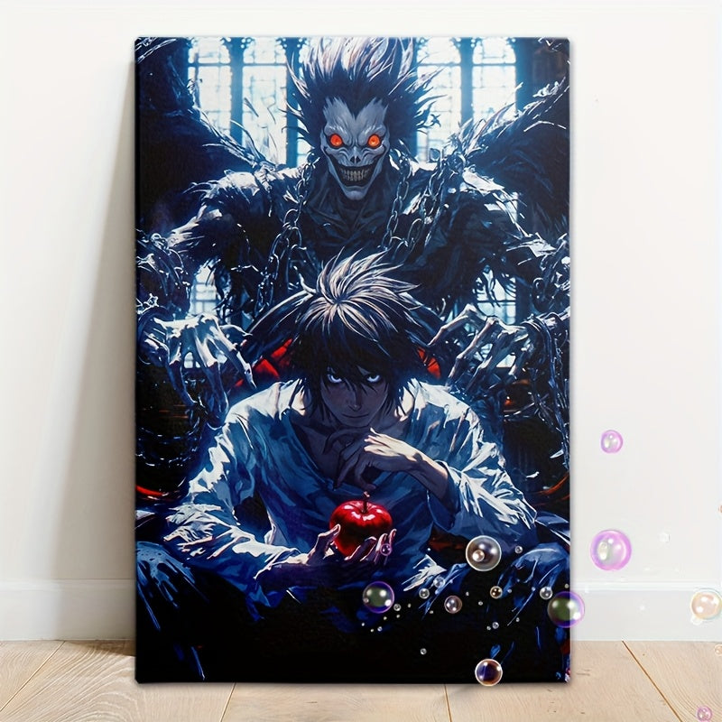 Death Note Canvas Wall Art – Ryuk & L Framed Poster (Wood Frame)