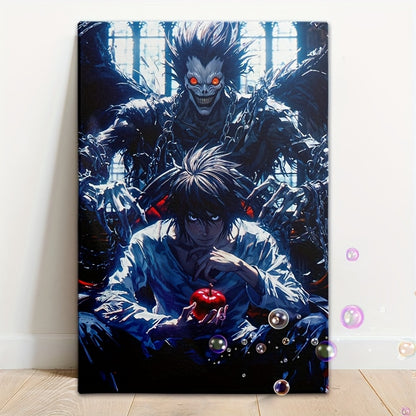 Death Note Canvas Wall Art – Ryuk & L Framed Poster (Wood Frame)