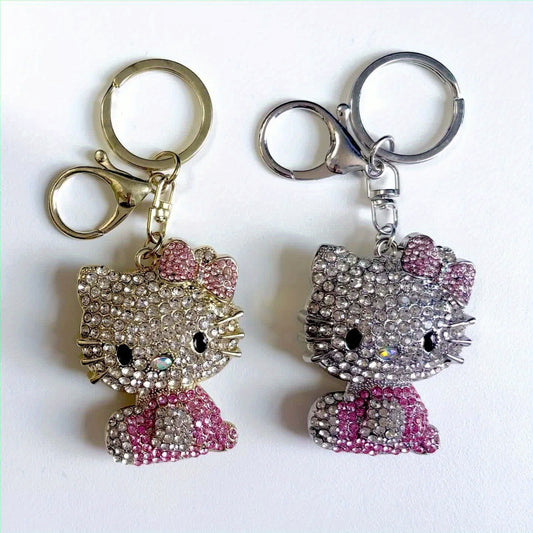 Hello Kitty Keychain with Hollow Heart Design – Sanrio Rhinestone Pendant