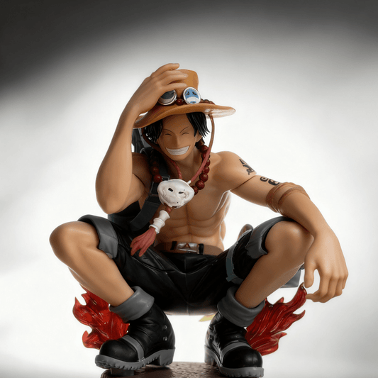 One Piece Portgas D. Ace Figure – PVC Collectible with Fire Fist, Crouching Pose, and Interchangeable Accessories